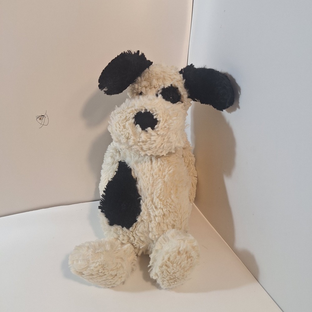 Jellycat‎ Puppy Dog Black Spotted Cream White Plush Stuffed Animal Toy 12"